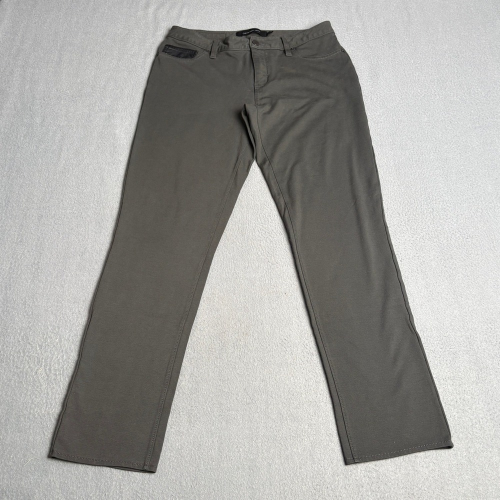 Calvin Klein Jeans Womens Size 12 Olive Green Skinny Pants Faux Leather Trim